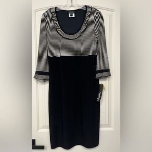 NWT Midi Black/White Dress. Ruffle around the neckline & sleeves. Inside slip.